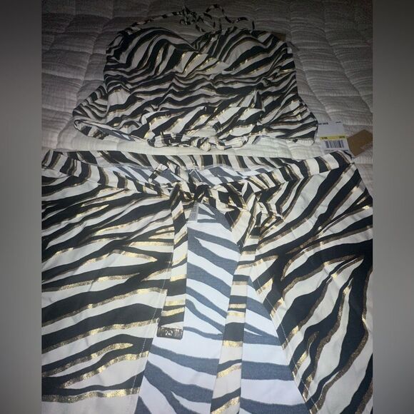 Michael Kors SET - Wrap Skirt Swim Coverup and Top Zebra Animal Print Size M / L - Picture 4 of 7